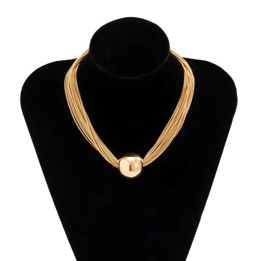 Chunky Chain Necklace Multi Layered Necklace Ball Pendant Choker Necklace Punk Jewelry Hiphop Necklace for Women and Girls (Gold)