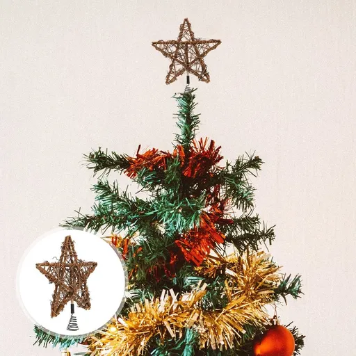 Xmas Tree Star Adornment Reusable Brown Rattan Iron Festival Supplies 1Pc