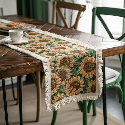 118 Inches Long Boho Floral Wedding Dinner Coffee Farmhouse Dining Kitchen Table Decor Blended Cotton Sunflower