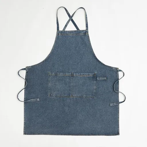 denim apron, kitchen apron, Japanese-style apron, work apron, unisex apron, apron with pockets, barista apron, cooking apron, men's denim apron, women's denim apron - Navy - Size M
