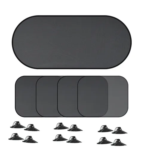 Black Universal Car Window Sun Shade Set - Mesh Fabric UV Protection(One hole-free rear gear + four hole-free side gears)