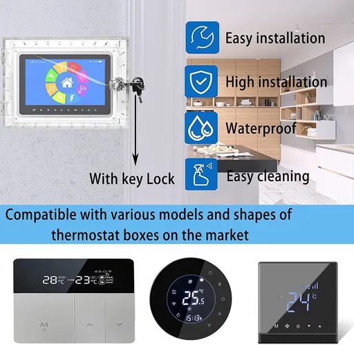 Universal Thermostat Lock Box with Key,Clear Large Thermostat Guard for Thermostat on Wall,Thermostat Guard,Thermostat Cover Fits