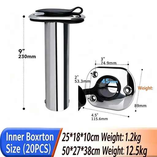 2 Pcs Stainless Steel Flush Mount Rod Holder 90°, Marine Fishing Rod Holder with PVC Liner & Drain Hole, Boat Built-in Rod Mount for Yacht, Vessel, Kayak Fishing