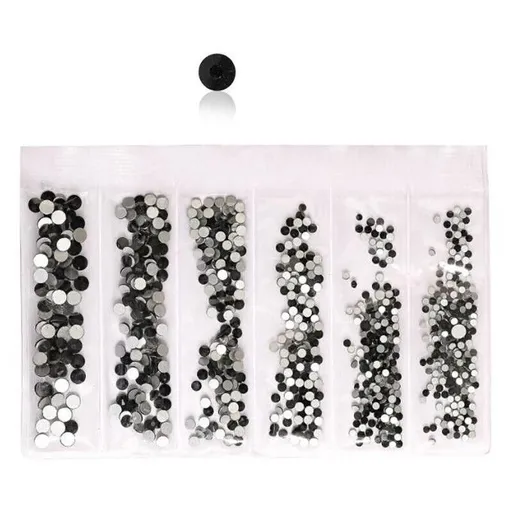 1440Pcs Glitter Rhinestones Crystal Clear Flat Bottom Glass Nail Art Nail Drill - Black