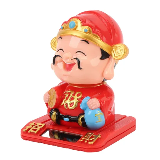 Cai Shen Statue Light Sensing Automatic Nodding Cai Shen Figurine for Office Car Dashboard Hotel Red