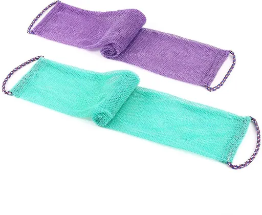2 Pack African net sponges, African sponge, fast foaming, rough cleaning, lightweight and easy to use, Purple, green, 75 x 14 x 0.5 cm
