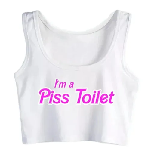 House Of Dasein Im A Piss Toilet Pink Design Slim Fit Crop Top Hotwife Humorous Flirtation Tank - White - L