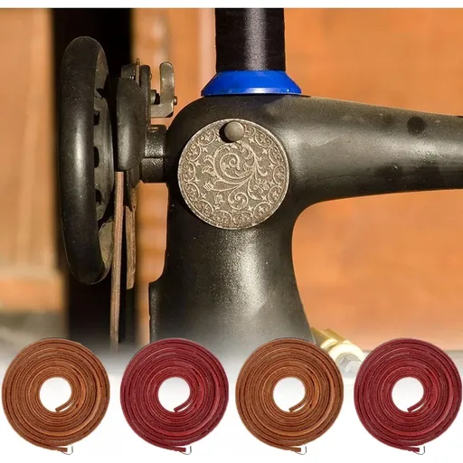 4Pcs Treadle Sewing Machine Belt, 70 x0.2 inch Replacement Leather Belt Treadle Belts with Hook for Sewing Machine Leather Belt Replacement, Red and Brown