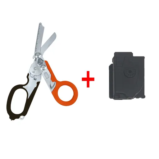 Multi-Function Folding Emergency Shear with 420HC Stainless Steel Blades, Non-Slip Rubber Handle, Quick-Release Holster, and Integrated Belt Cutter, Ring Cutter, Oxygen Tank Wrench, Glass Breaker, and Measuring Scale for Rescue, Outdoor, Vehicle, and