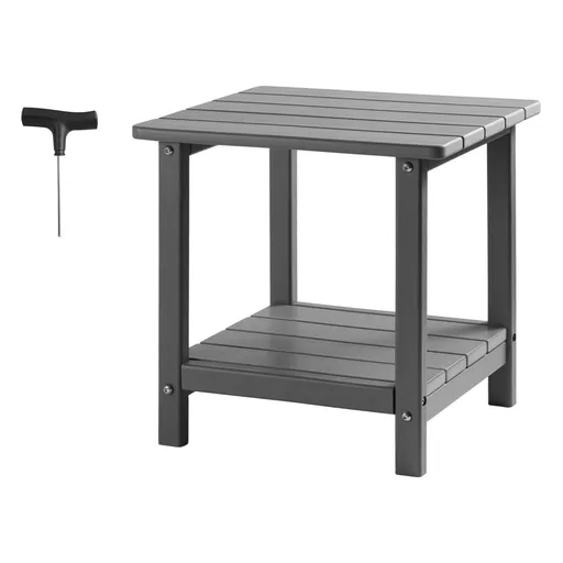 Outdoor Side Table, 450W x 380D x 440H mm, Double Layer HDPE Outside End Table for Easy Maintenance, Withstand Harsh Weather, Fit for Patio, Pool, Beach, Porch, Indoor, Backyard, Grey