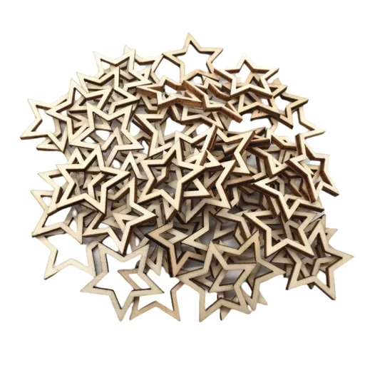100 Pieces Wooden Hollow Star Decoration Wooden Discs Embellishments Craft Making DIY for Wedding Christmas Tree