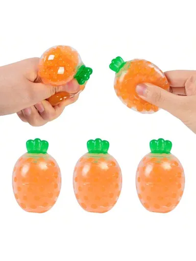 5Pcs Carrot Shaped Squeeze Stress Relief Ball – Elastic Fruit Squeeze Toy for Adults, Vase Filler, Easter Egg Basket Filler