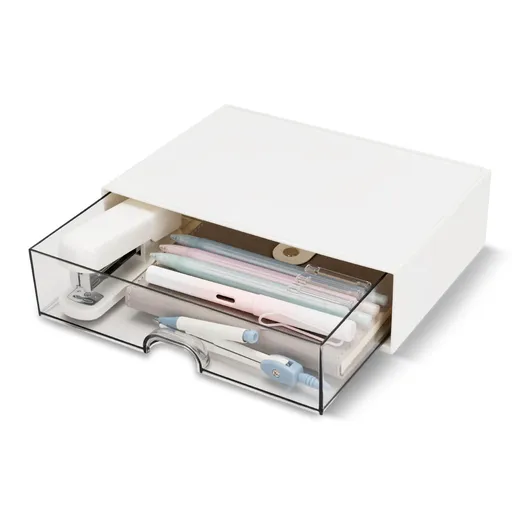 1 Piece Desktop Drawer Organiser with Stackable Storage Tray for Stationery, Cosmetics and Tidy Home Office Storage, White