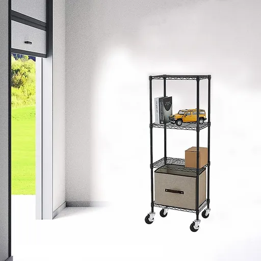 Wire Storage Rack – 60x60cm Black Shelving with Wheels