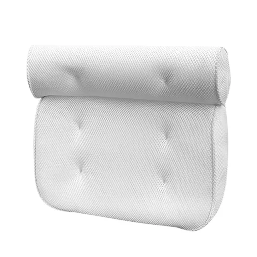Bath Pillow 3D Mesh Fabric Soft Bathtub Pillow with Suction Cups Spa Bathtub Cushion for Back Neck Support Rest White