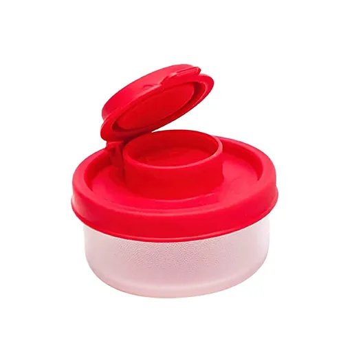 Set of 2 Small Mini Salt Shaker to go Camping Picnic Outdoors Kitchen Lunch Boxes Travel Spice Set Clear with Red Covers Plastic