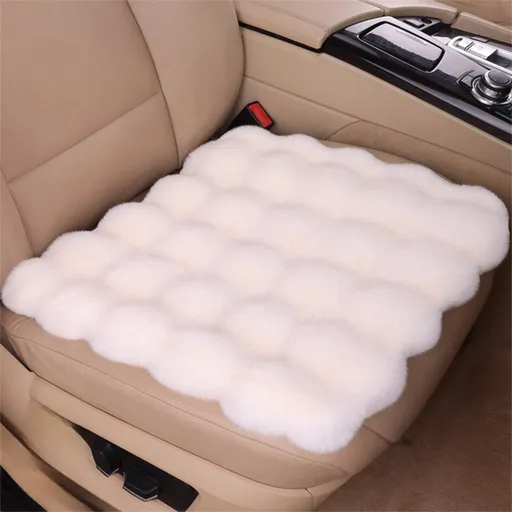 Winter Soft 3D Fluffy Bubble Fleece Car Front Seat Single Pad with Non-Slip Backing, Universal Warm Plush Car Seat Cover 45 x 45cm White