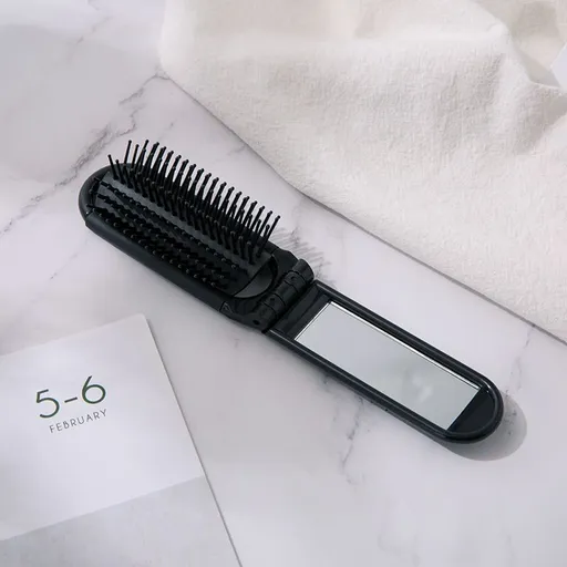 Black 1pc Folding Hair Brush with Mirror Portable Mini Hair Brush Small Compact Pocket Hair Comb for Family School Travel
