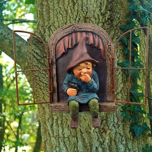 Garden Gnome Statue, Elf Out The Door Tree Hugger, Funny Garden Tree Decoration, Patio Yard Lawn Porch Decoration