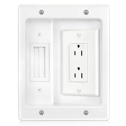 Recessed Outlet Box in Wall Cable Management Kit 15A 125V Hide TV Power Cables & Low Voltage Wires Behind the Wall
