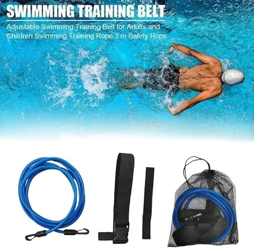 4 Meter Elastic Swimming Tether Trainer Belt with Bungee Cord Adjustable 55cm-1.05m Waist Belt for Stationary Swim Training for Adults Exercise