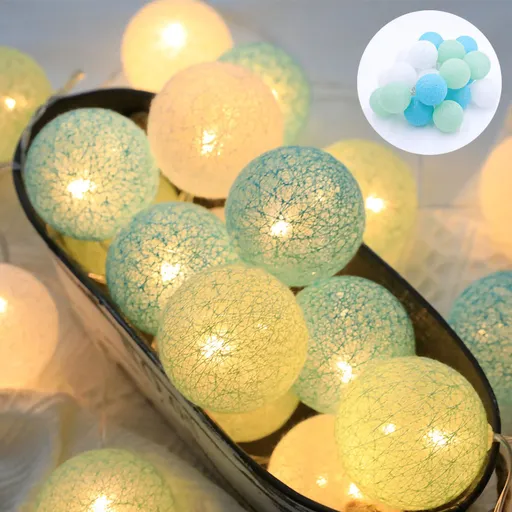 Coloured Lights LED Plastic Ball Christmas New Year Flashing String Light for Decoration Light Blue 2 Meter 10LED Battery Type