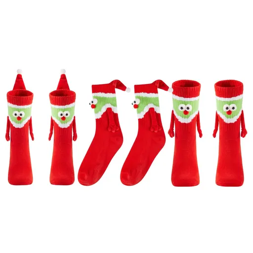 4 pack Family Matching Christmas Socks Funny Xmas Magnetic Mid-Tube Socks Christmas Novelty Socks for Parent-child