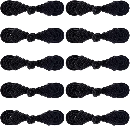 10 Pairs Black Chinese Closure Buttons, Handmade Frog Closures for Clothing, Sewing Buttons Fasteners for Dress Cheongsam Tang Suit Coats Costumes Scarf Cloak