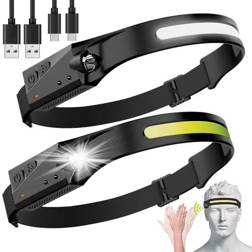 Rechargeable Flashlight for Adults, Beam Headlight, Motion Sensor Head Lamp, Adjustable Headband Outdoor Waterproof Head
