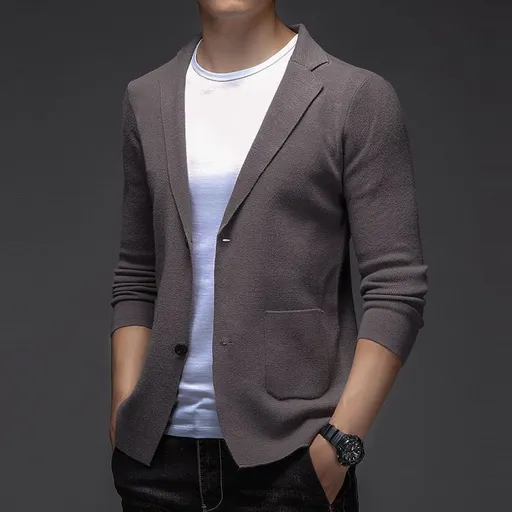 Men Knitted Cardigan Long Sleeve Slim Fit Grey 56/125/185/3XL