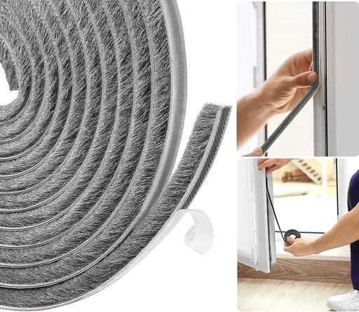 Self Adhesive Brush Door Draft Stopper Window Seal Strip Gray, 5m x 9mm x 9mm