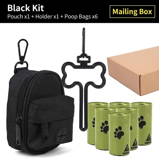 Carry Your Pup’s Mess in Style with a Durable Oxford Fabric Poop Bag Dispenser Set, Featuring a Bone-Shaped Hook, Carabiner Clip, and Six Refill Rolls of 0.6mil Thick Leak-Proof Waste Bags for Effortless Walks and Clean Outdoor Adventures. (Black)