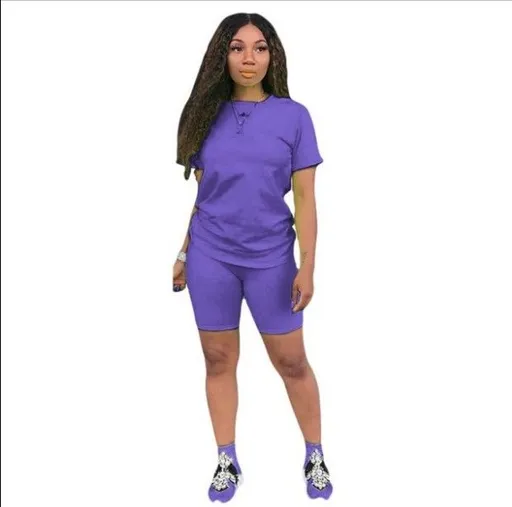 Ishilian Women Solid Color Polyester Spandex Casual Suit Purple L