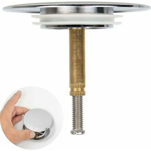 Universal Bathtub Stopper Ø70mm, Adjustable Height, Double Seal, Chrome Brass, Stainless, Compatible with Most Sinks & Bathtubs
