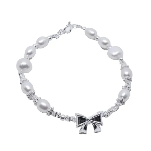 Pearl Ribbon Bracelet Ring Elegant Jewelry for Women Fashion Accessories Gift - Bracelet