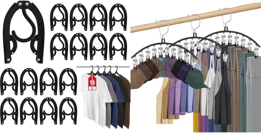 15 Pcs Travel Hangers Portable Foldable Travel Hanger Organizer and 3 Pack Skirt Pants Hangers with Clips
