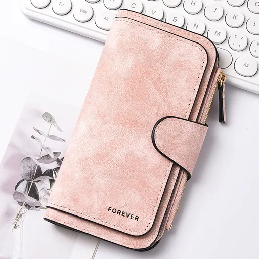 Pink Stylish Large-Capacity Women's Long Wallet – Vintage PU Leather Clutch with Zipper and Snap Closure