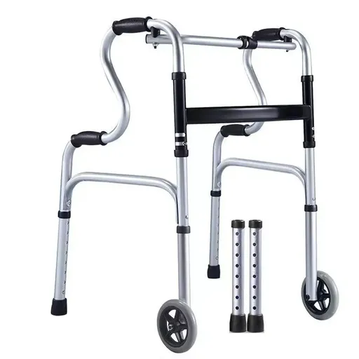 Height Adjustable Folding Medical Walking Frame in Black Aluminium Alloy - Straight