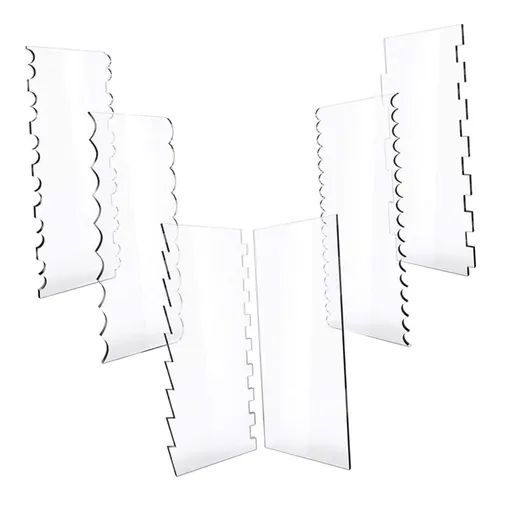 6Pcs 9.45 Inch Clear Acrylic Cake Scraper Icing Frosting Buttercream Decoration Comb Saw Tooth Set, Edge Smoother