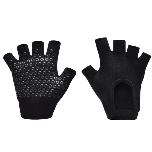 Black 2-Pack Women's Non-Slip Yoga Gloves - Open Back Half Finger Cotton Stretchy Grip Gloves for Aerial Yoga, Pilates, and Fitness