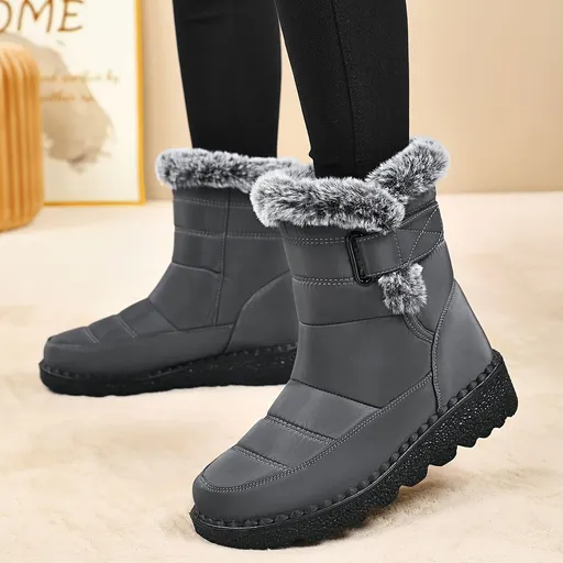 Women's Faux-Fur Trimmed Snow Boots - Gray - Size 8(AU8/EU36)