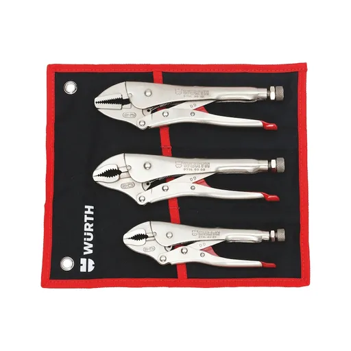 Wurth Locking Pliers Set 3 Piece Nickel Coated with Tool Roll Adjustable Clamp Wrench