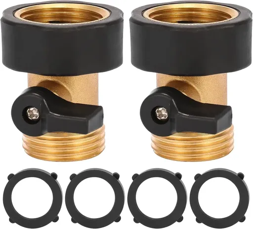 Brass Garden Hose Shut Off Valve Heavy Duty 3/4 Inch Black Control Lever 2 Pack