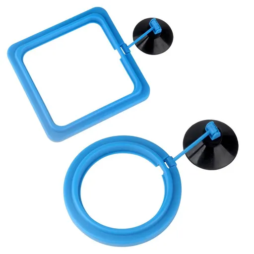 2 Pcs Fish Feeding Ring, Fish Safe Floating Food Feeder Circle Blue, with Suction Cup Easy to Install Aquarium, Square and Round