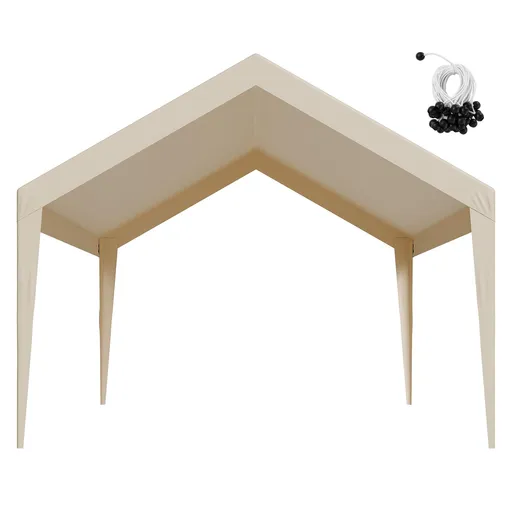 Carport Replacement Canopy, 6 x 3.6 m Potable Garage Tent Top Tarp, UV-Resistant & Waterproof Car Shelter Tarp, Heavy Duty Car Port Cover with Ball Buggees, Beige, Frame Not Included