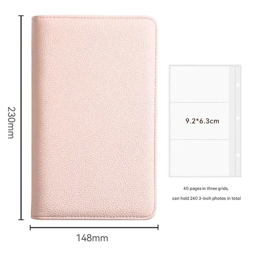 Photo Album PU Leather Zippered 240 Photos 3 Inch Pink