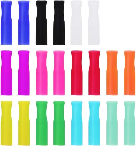 Reusable Silicone Straw Tips 22 Piece Multi-color Food Grade Fits 1/4 Inch Wide 6MM Out Diameter