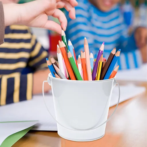 Small Metal Buckets with Handle - 1 Pack white Galvanized Bucket for Kids,Classroom,Crafts,and Party Favors (11.5*13cm White)