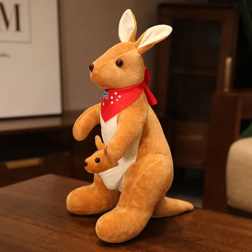 Kangaroo Stuffed Animal with Joey in Pouch & Australia Scarf - Soft Cuddly Plush Toy(32cm,light brown )| Other Colors Available in Store