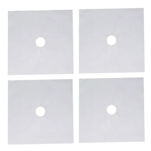 4Pcs Stove Burner Cover PTFE Coating Non Stick Gas Range Stove Top Protector Pad for Kitchen Cooking Silver 27x27cm 0.1mm